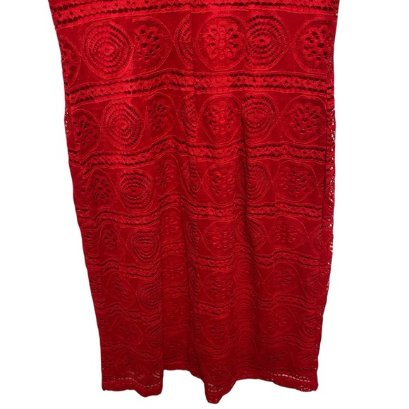 Sharagano Vibrant Red Lace Short Sleeve Midi Dress Size 6 - Picture 10 of 13
